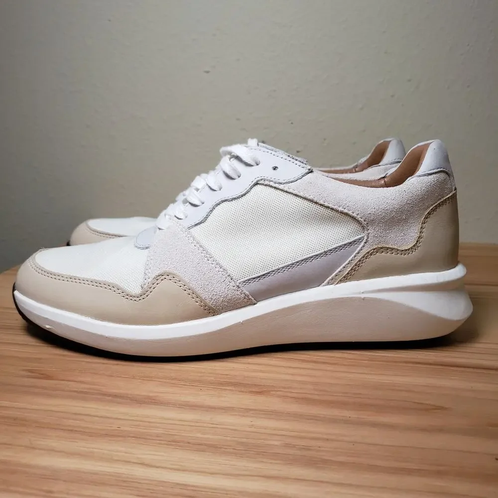 Clarks‎ Size 8 Un Rio Chunky Walking Sneaker Neutral Beige Leather Contemporary